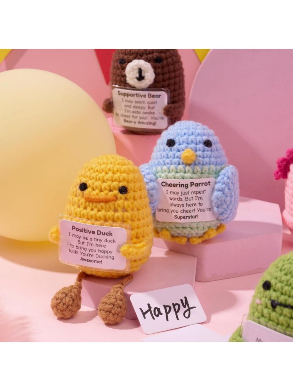 6 Pcs Positive Crochet Animal Plushies - Emotional Support Stuffed Toys for - Picture 9 of 9